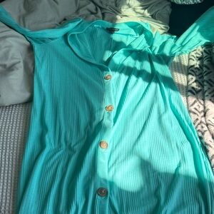 Lane Bryant Turquoise Ribbed Knit Longline Cardigan